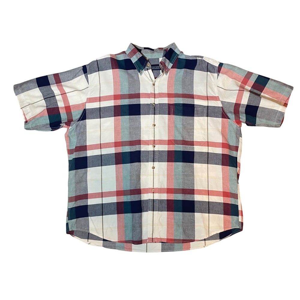 Lands End Mens XL Short Sleeve Button Down Plaid Shirt Multicolor Cotton Regular